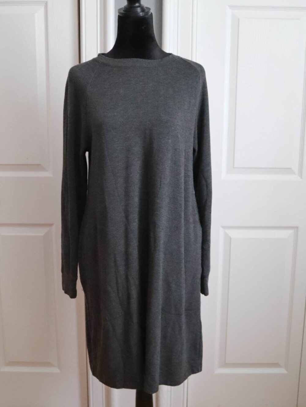 Lou & Grey for Loft Soft Long Sleeve T-Shirt Shift Dress Pockets Gray Sz Small
